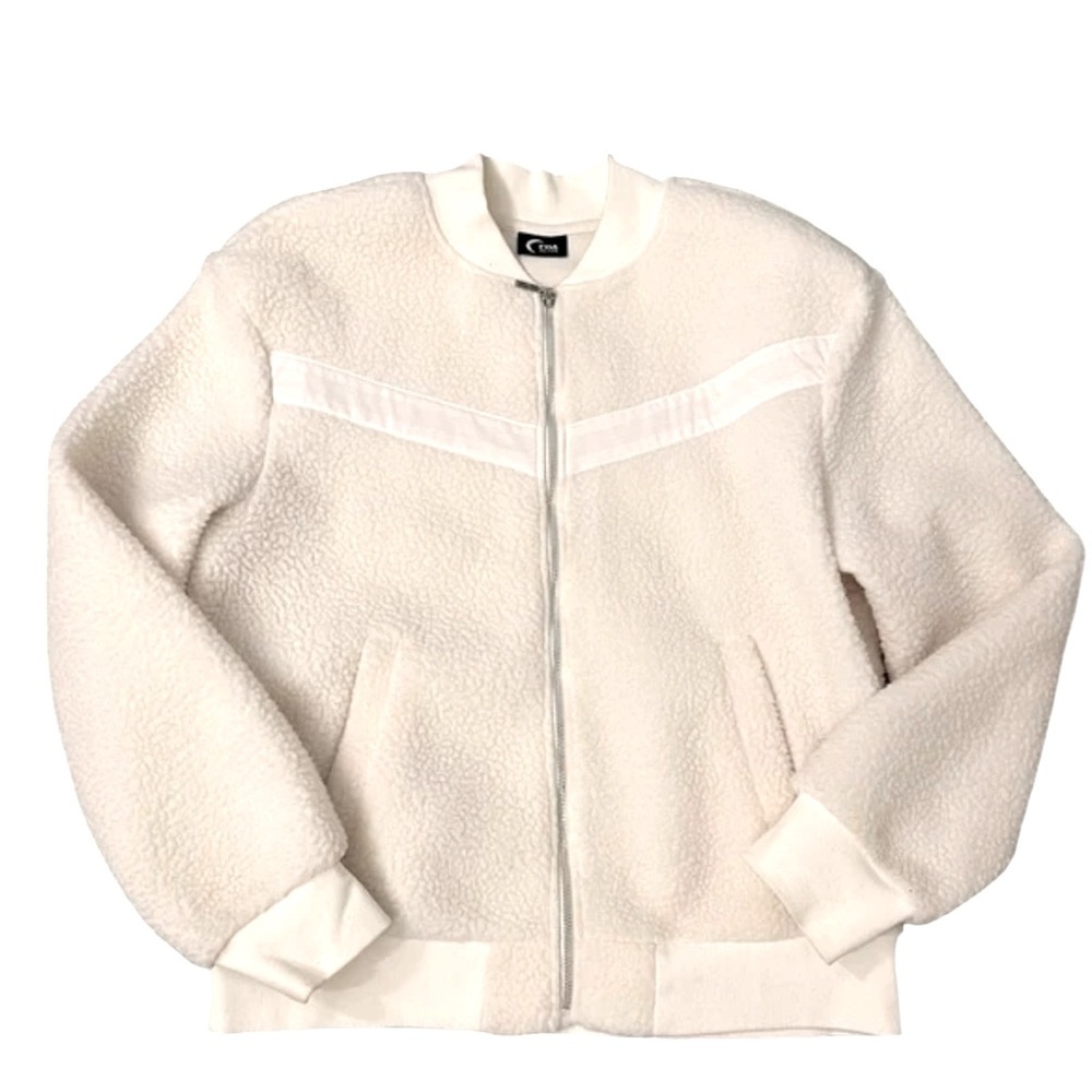 Zyia Active Women’s Flying V Fleece Full Zip Jacket Size Medium White Soft Cozy